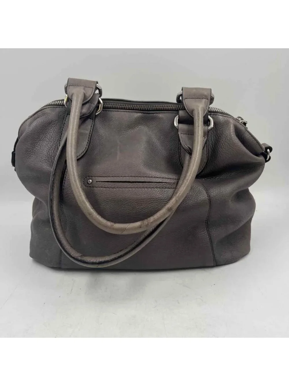 B. Makowsky Leather Brown Gray Women's Taupe pebbled Purse